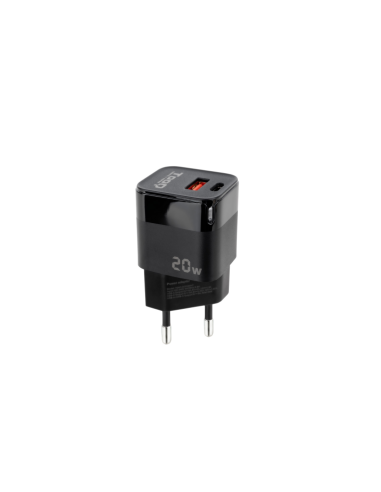 Cargador pared tooq usb - c - pd + usb - a - qc 20w negro