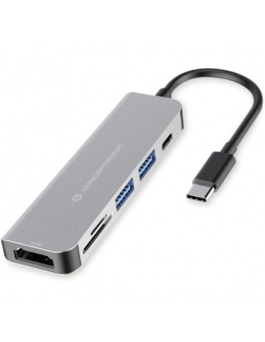 Adaptador hub 6 en 1 conceptronic usb tipo c a hdmi - usbc - usb 3.0 - sd - tf