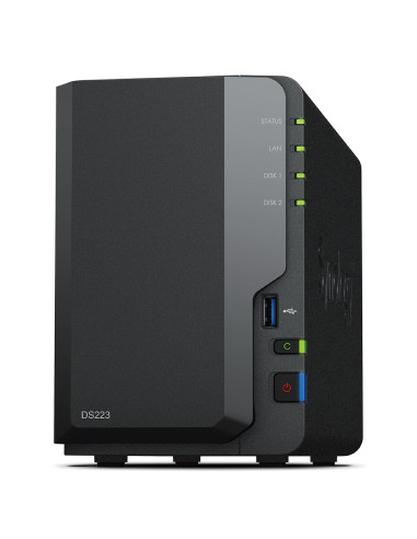 Servidor nas synology disk station ds223 2bay 1.7 ghz qc 2gb ddr 4 1 x gbe 3x usb 3.2