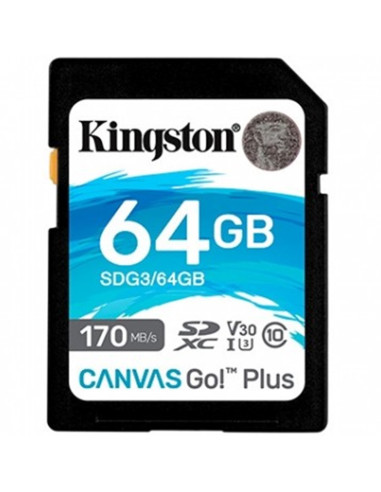 Tarjeta memoria sdxc 64gb kingston canvas go uhs - i cl10 r: 170mb - s  w:90mb - s