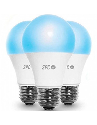 Bombilla inteligente spc aura 1050 10w pack 3 uds 2700 - 6500k -  16 mill.colores -  ø70 -  spc iot -  comando voz