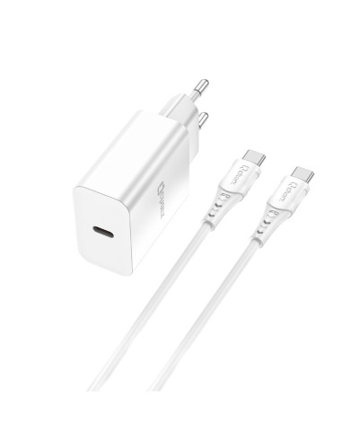 Kit cargador qcharx chronos 3a 20w puerto pd + cable tipo c  a tipo c blanco