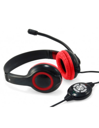 Auricular conceptronic usb + microfono flexible control de volumen negro -  rojo