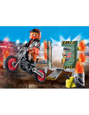 Playmobil starter pack stuntshow moto con pared de fuego