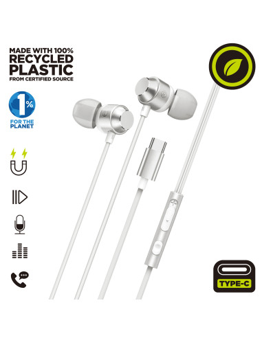 Auriculares magneticos muvit m32 usb tipo c blanco