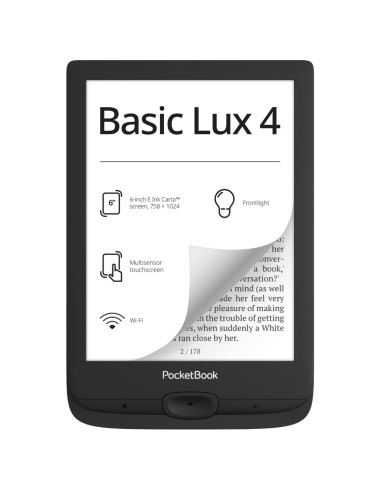 Libro electronico ebook pocketbook basic lux 4 ereader 6pulgadas 8 gb ink black - wifi negro