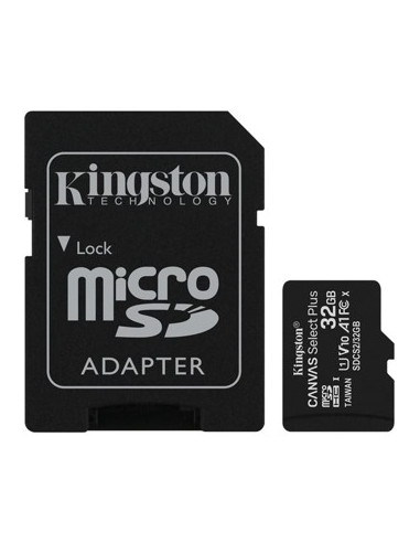 Tarjeta memoria micro secure digital sd hc 32gb kingston canvas select plus clase 10 uhs - 1 + adaptador sd