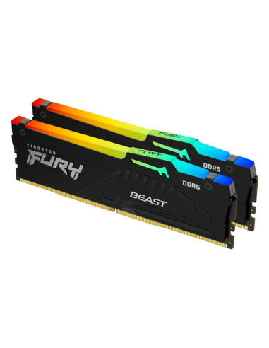 Memoria ram ddr5 16gb 2x8gb kingston - 5200mhz - pc5 41600 - fury beast rgb - cl40 - 1.25v