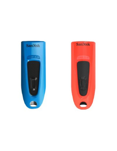 Memoria usb 3.0 sandisk 32gb cruzer ultra pack 2 unidades rojo - azul