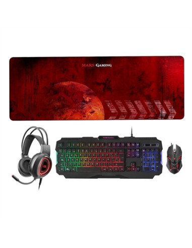 Kit teclado + mouse raton mars gaming mcprgb2es + auriculares + alfombrilla