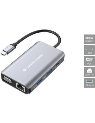 Docking station conceptronic donn21g 7 en 1 3 x usb 3.0 - 1 x hdmi - 1 x vga - 1 x rj45 - 1 x usb tipo c