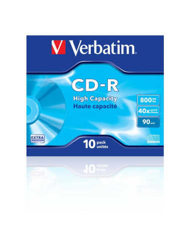 Verbatim cd - r 800mb 40x tarrina 10 unidades datalife extra protection