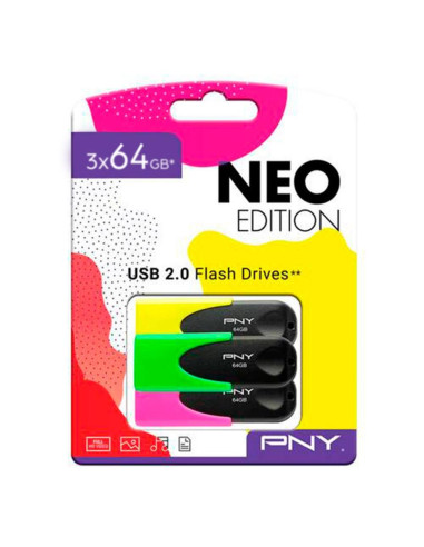 Memoria usb 2.0 pny neon 64gb pack 3 unidades