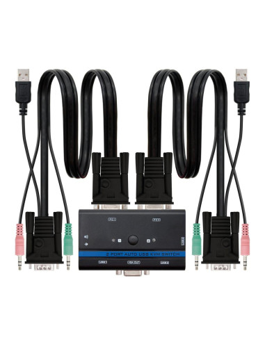 Conmutador kvm nanocable vga usb 1u - 2pc+cable - negro