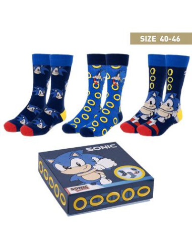 Pack calcetines 3 piezas sonic talla 40 -  46