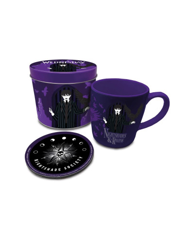 Set de taza posavasos + lata pyramid wednesday addams