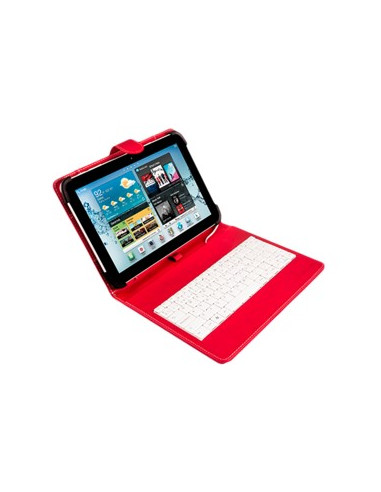 Funda universal silver ht para tablet 9 - 10.1pulgadas + teclado con cable micro usb rojo - blanco