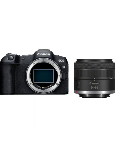 Camara reflex canon eos r8 + rf 24 - 50 f4.5 - 6.3 is stm 24.2mpx negro