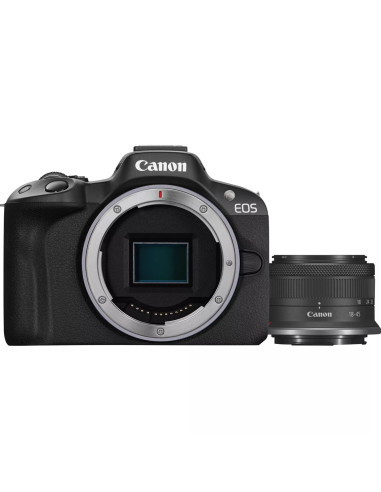 Camara reflex canon eos r50 black + rf - s 18 - 45 f4.5 - 6.3 is stm 24.2mpx negro