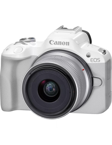 Camara reflex canon eos r50 black + rf - s 18 - 45 f4.5 - 6.3 is stm 24.2mpx blanco