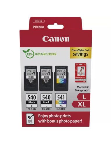 Cartucho tinta canon pg 540 x2 + cl 541 xl + papel fotografico