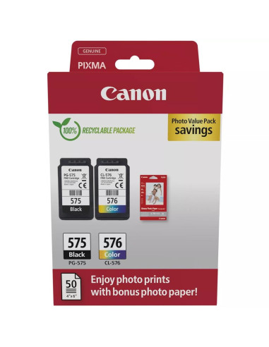 Cartucho tinta canon pg 575 + cl 576 + papel fotografico