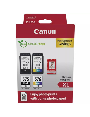 Cartucho tinta canon pg 575xl + cl 576xl + papel fotografico