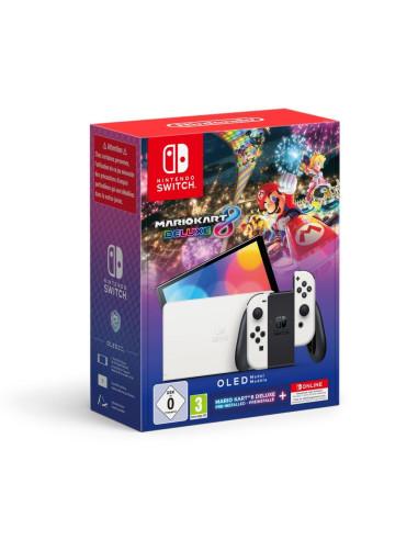 Consola nintendo switch oled blanca + mario kart 8 + nso 12m