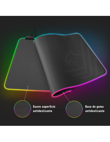 Alfombrilla de raton ordenador gaming phoenix mylus 90cm flexible con borde led rgb extendida - resitente a liquidos