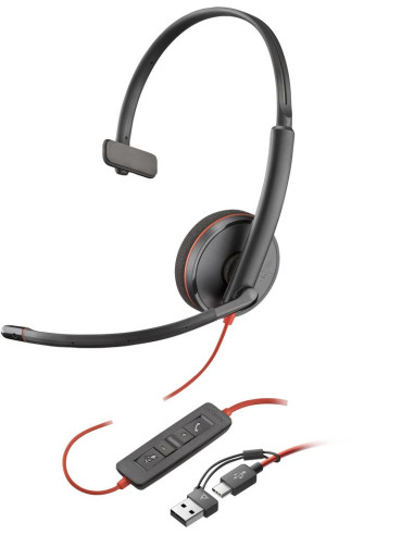 Auriculares poly monoaurales blackwire 3210 usb - c + adaptador usb - c - a