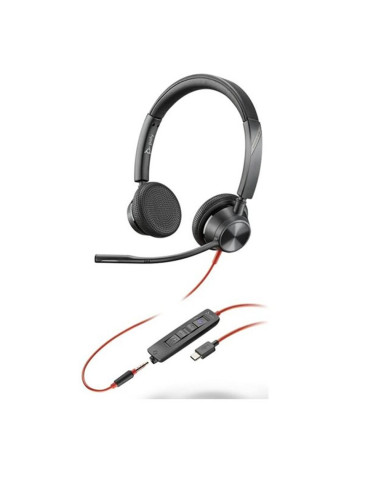Auriculares poly estéreo blackwire 3325 con certificación microsoft teams usb - c + conector de 3 -5 mm + adaptador usb - c -