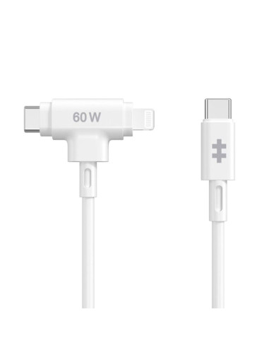 Cable usb tipo c a usb tipo c -  lightning hyper 1.5m -  macho - macho -  blanco