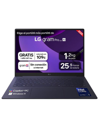 Portatil lg gram pro  16z90ts - g intel core ultra 9 288v 48tops 32gb ssd1tb w11 16 pulgadas