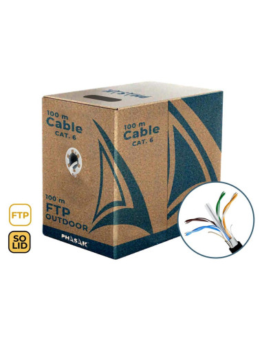 Bobina de cable de red exterior cca sólido en caja  ftp  cat. 6  100 metros