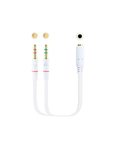 Cable audio 1xjack - 3.5 a 2xjack - 3.5 nanocable 20cm blanco -  hembra a 2xmacho -  4pin -  3pin -  blanco