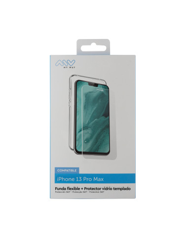 Carcasa myway para apple iphone 13 pro max transparente + protector pantalla cristal templado