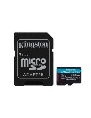 Tarjeta memoria micro secure digital sd xc 256gb kingston canvas go! plus clase 10 uhs - i u3 + adaptador sd