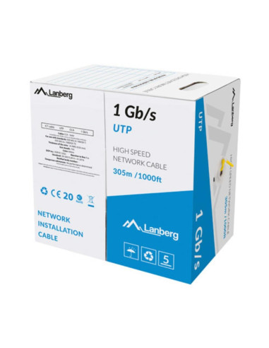 Bobina 1gb - s lanberg u - utp rj45 solido cca awg23 305m  amarillo