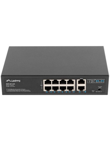 Switch lanberg 10 puertos 100mb 8xpoe+ - 2x gbit ether 120w rack 10 pulgadas - 19 pulgadas