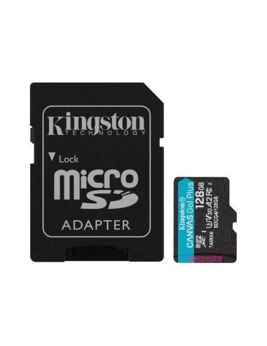 Tarjeta memoria micro secure digital sd xc 128gb kingston canvas go! plus clase 10 uhs - i u3 + adaptador sd