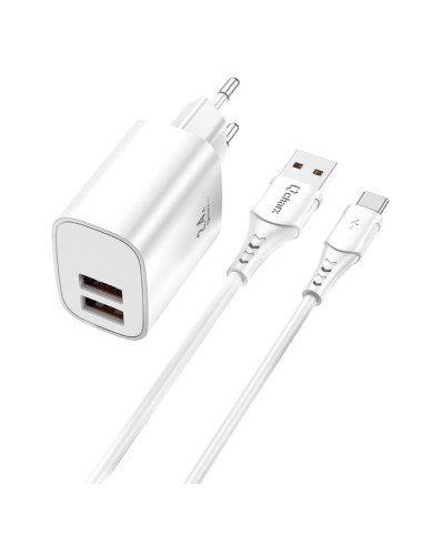 Kit cargador qcharx apolo 24a + cable usb a tipo c blanco