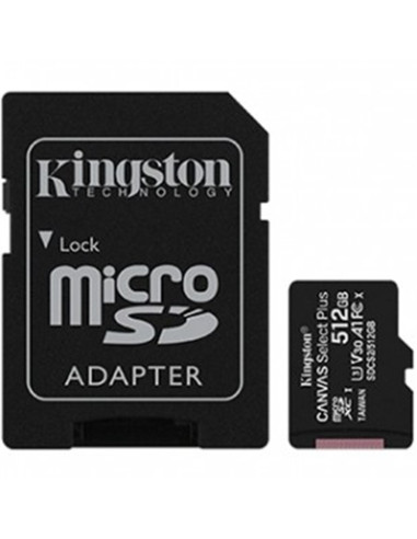 Tarjeta memoria micro sdxc 512gb kingston canvas select +  adaptador cl10 - r: 100mb - s  w:85mb - s