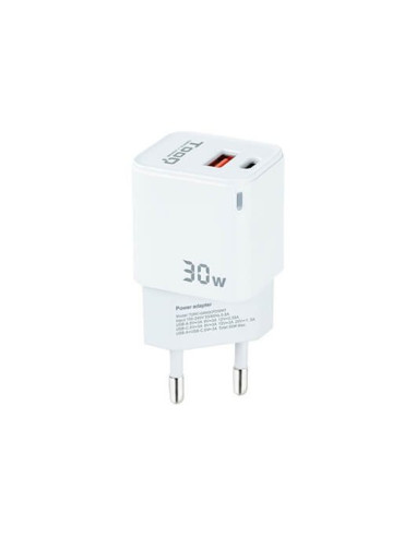 Cargador de pared tooq doble usb - c + usb a blanco 30w