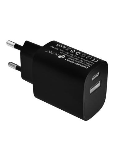 Cargador de pared leotec 20w carga rapida 1 usb tipo - c pd 1 usb - a negro