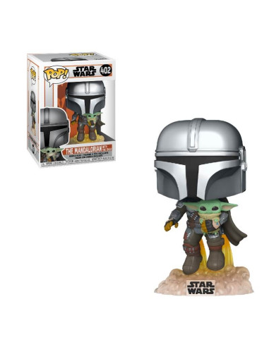 Funko pop star wars the mandalorian mandalorian volando con jet & baby yoda 50959