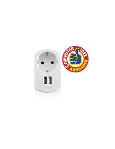 Cargador usb ewent 2 puertos -  155w -  enchufe shuko blanco