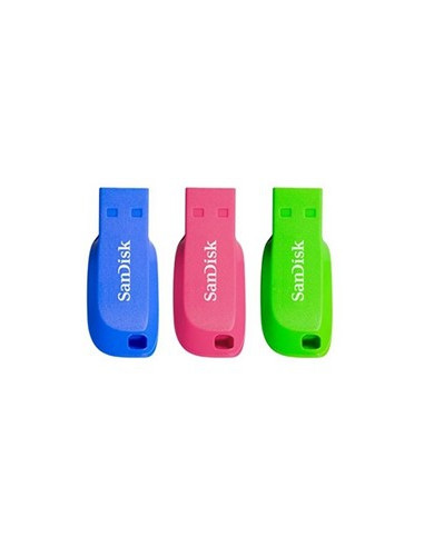 Memoria usb 2.0 sandisk 32gb cruzer blade pack 3 azul - verde - rosa