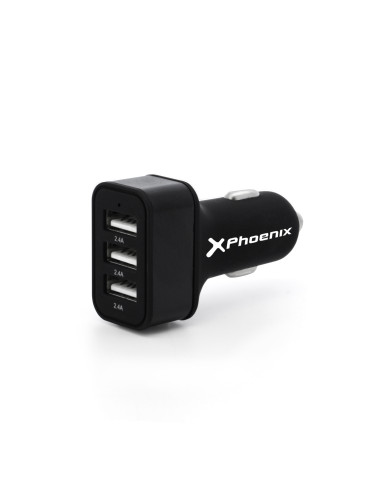 Cargador universal phoenix phcarcharger3usb para coche -  mechero  5v - 3 x usb 7.2a negro acabado en silicona