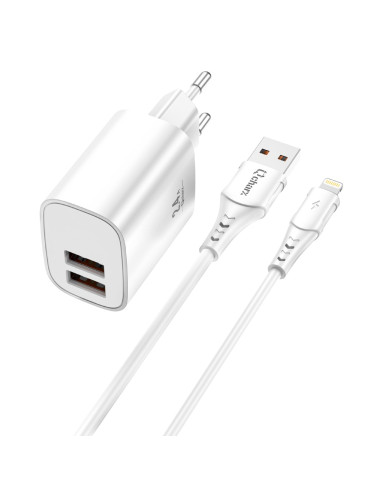 Kit cargador qcharx apolo 24a  + cable usb a lightning blanco