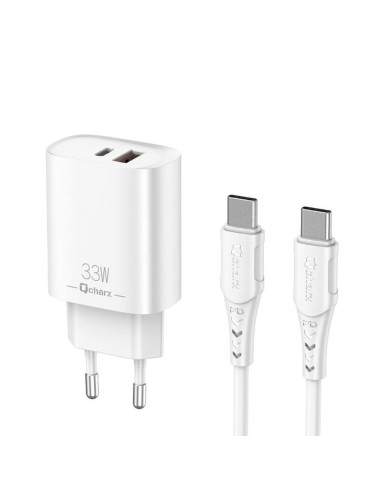 Cargador qcharx eros 3a 33w 1 x usb tipo a - 1 x usb tipo c blanco + cable usb tipo c